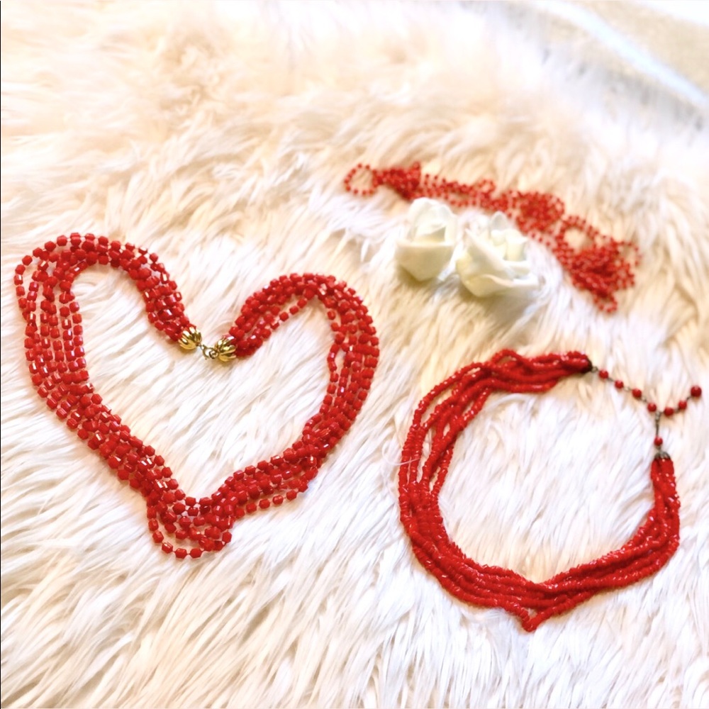 - NWOT - Bundle of 3 Red Necklaces Various Lengths